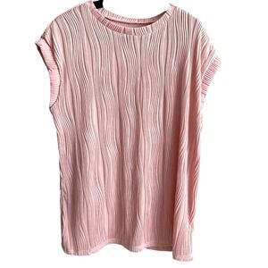 Women's Pink XL Textured Cap-Sleeve Top Office Layers Feminine Soft Whimsical